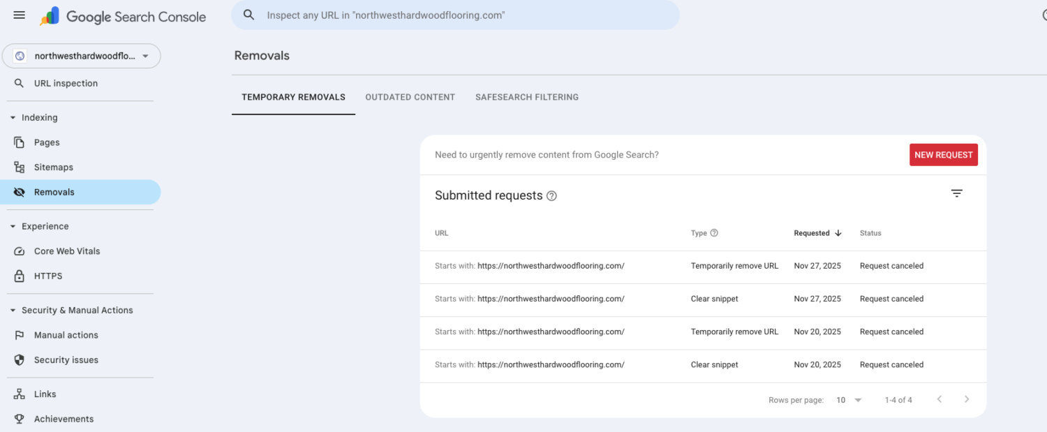 VMS Data removes cancelled client from Google Search Console again