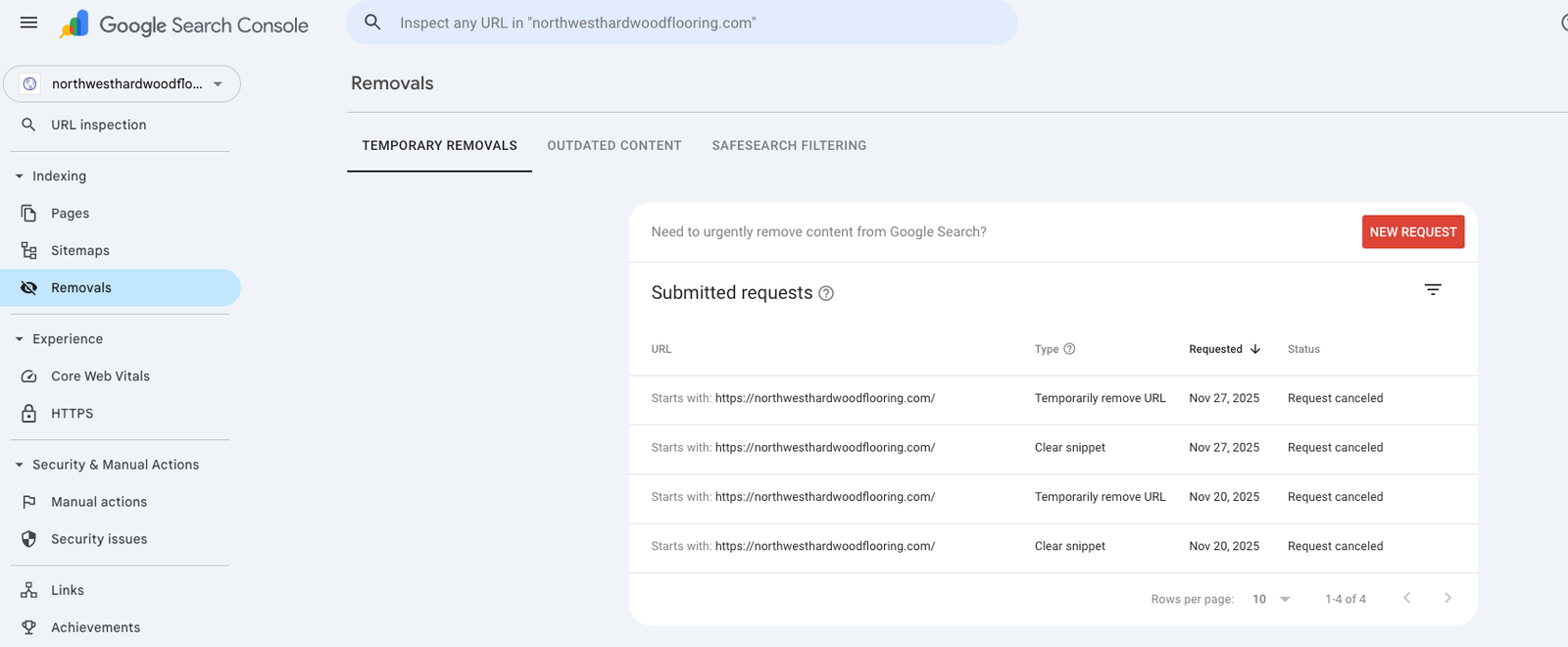 VMS Data removes cancelled client from Google Search Console again